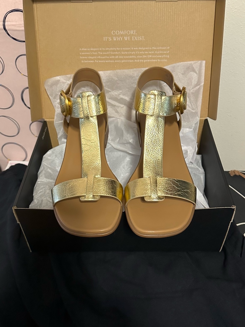 Naturalizer Brandy Metallic Gold T-Strap Sandal NWOB Women’s 11WW